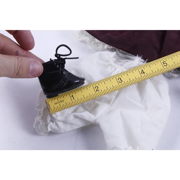 Female Doll Clothing Set, 12" Dark Red Dress, White Underpants, Black Shoes, - Picture 4 of 4